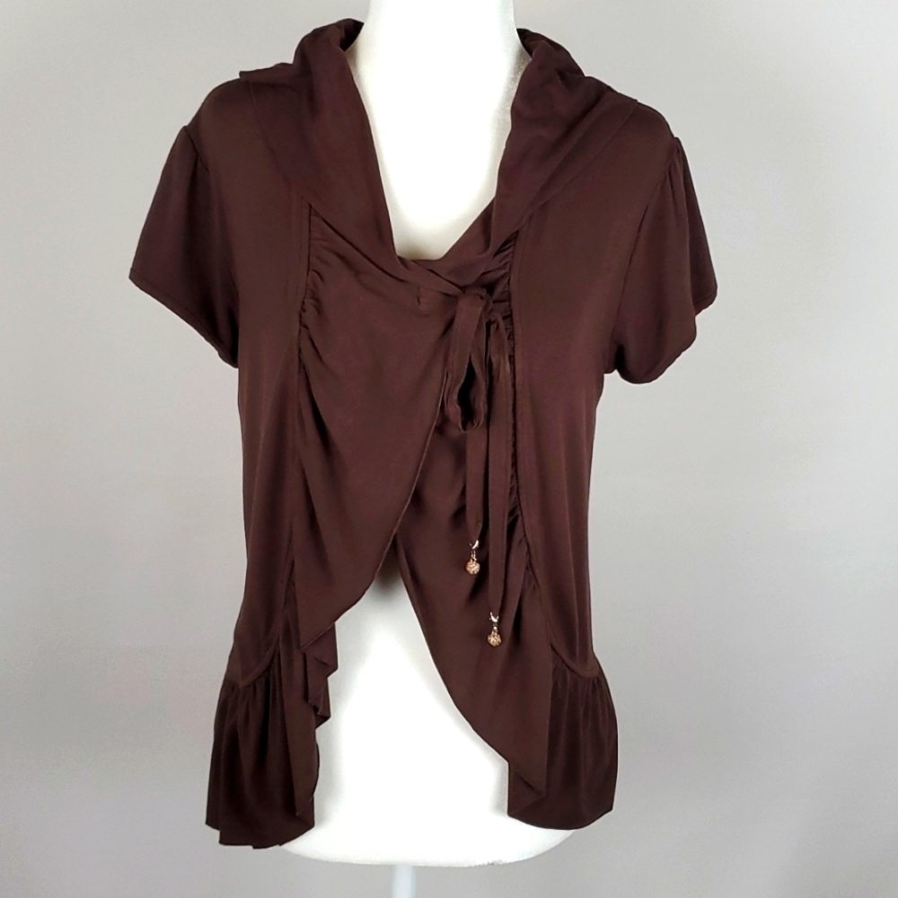 Arden B. Brown Ruffle Tie Cardigan *Medium